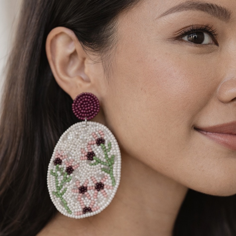 Kay Lee New York | Handmade Floral Beaded Statement Earrings - Whimsy - Boho NWT